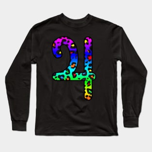 Jupiter Planet Symbol in Dark Rainbow Leopard Print Long Sleeve T-Shirt